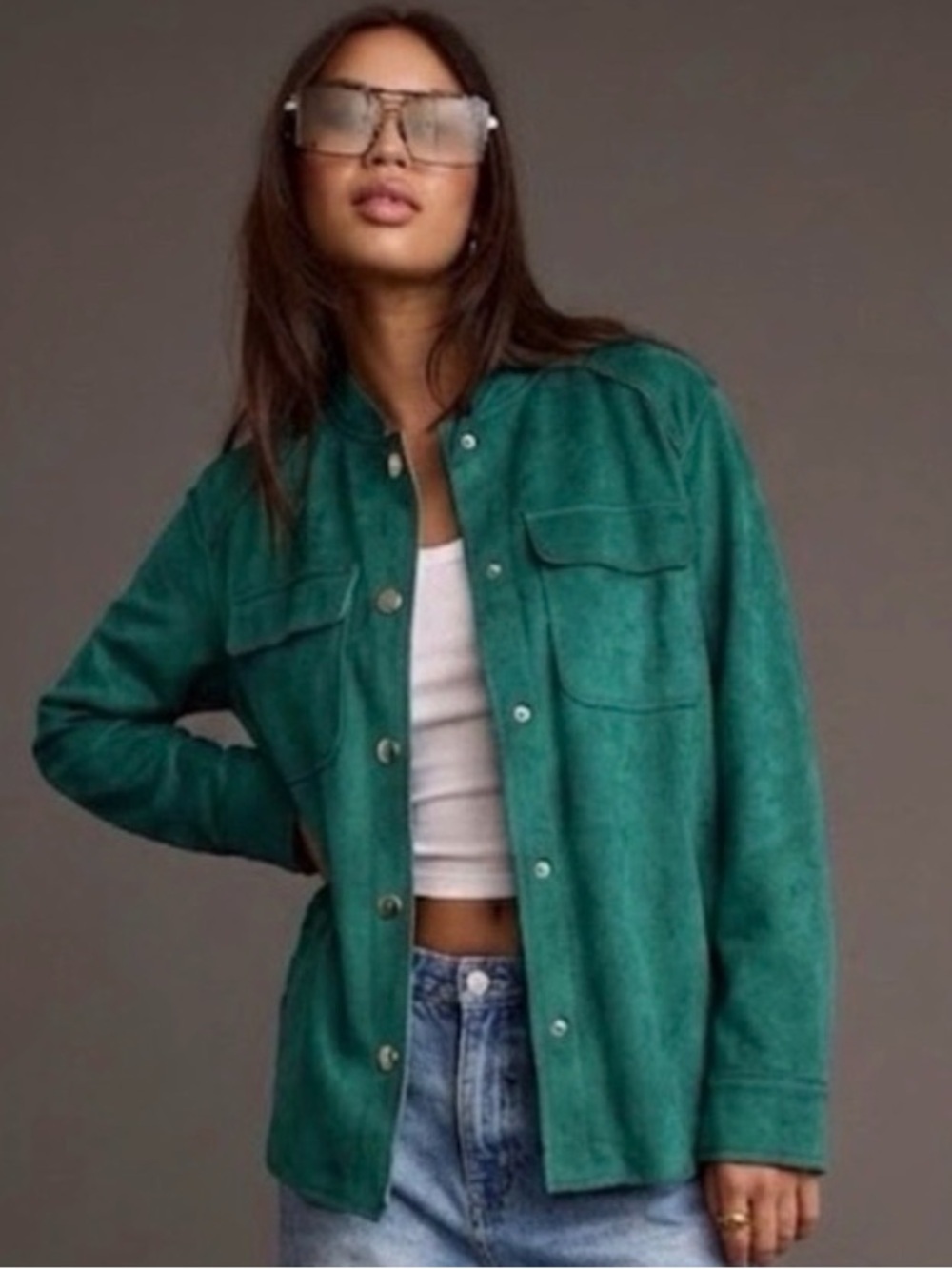 Stunning Faux Suede Double Face Jacket Pacific Teal Women Size
M Gold Snap